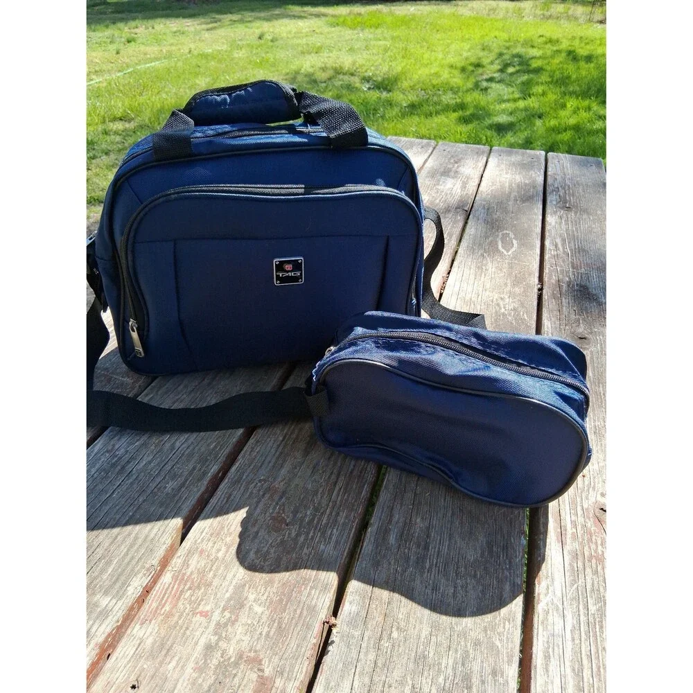 Blue Medium Travel Shoulder Bag by TAG w/Small Accessories Bag Tablet